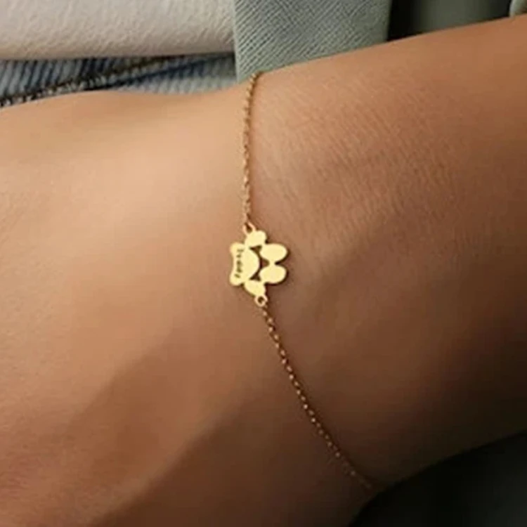 Personalized fine jewelry one/two/three paw print charm custom letter 925 silver bracelet for gift