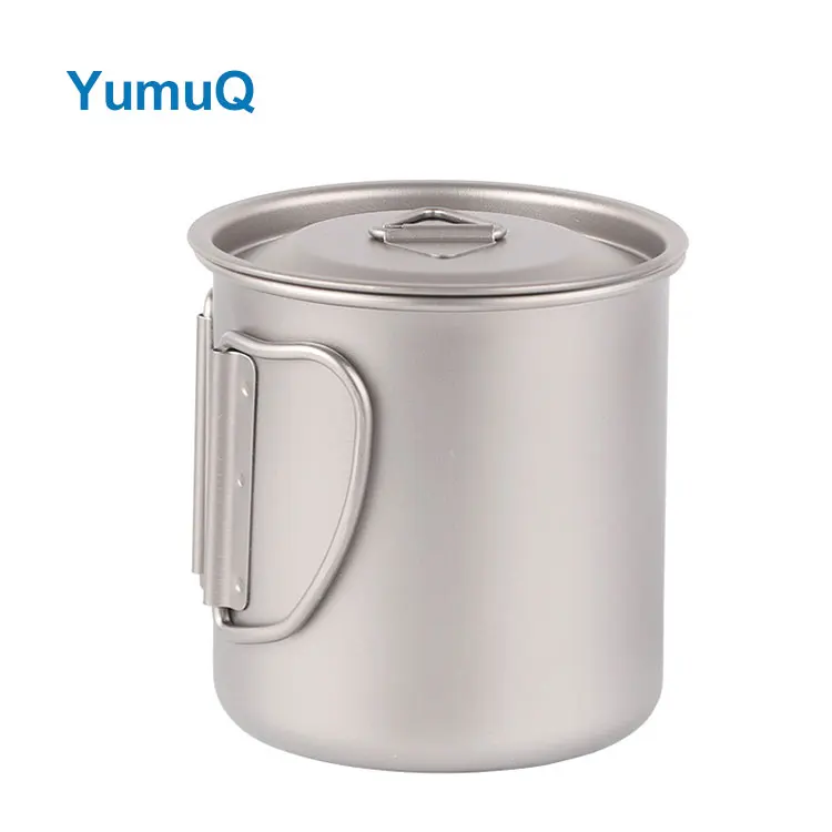 YumuQ Backpacking Outdoor Camping Portable Mug Ultralight Titanium Water Cup With Foldable Handle Wholesale