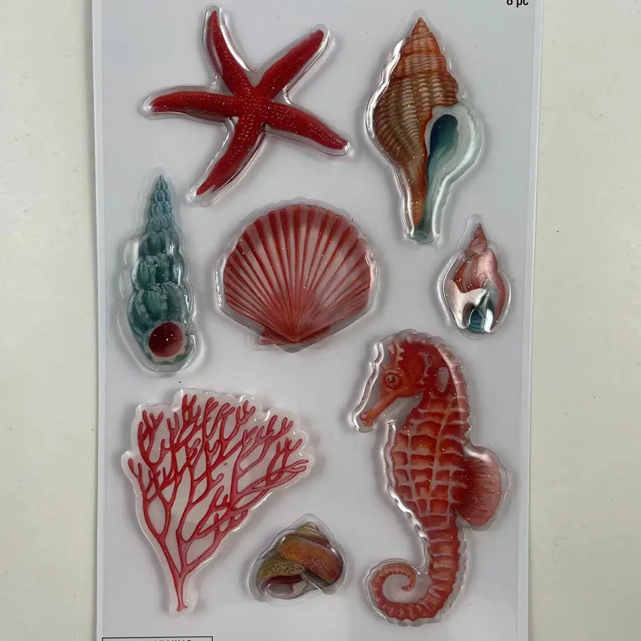 Lovely customized sea horse & shell & sea snail shape epoxy sticker 3D stickers