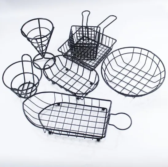 Tableware Deep Fry Basket Wire Mesh French Frying Serving Food Display Rack for chips onion rings