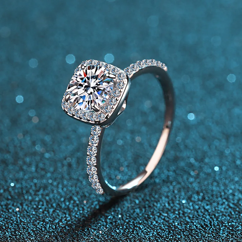 Fashion s925 Sterling silver  pt950 Platinum plated moissanite circular 1.0ct engagement diamond ring