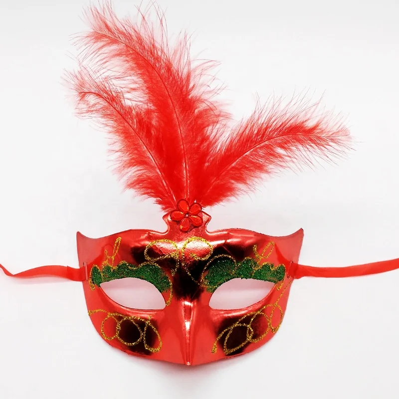 Half Face Woman Party Mask Electroplating painting colorful mardi gras masks with feather