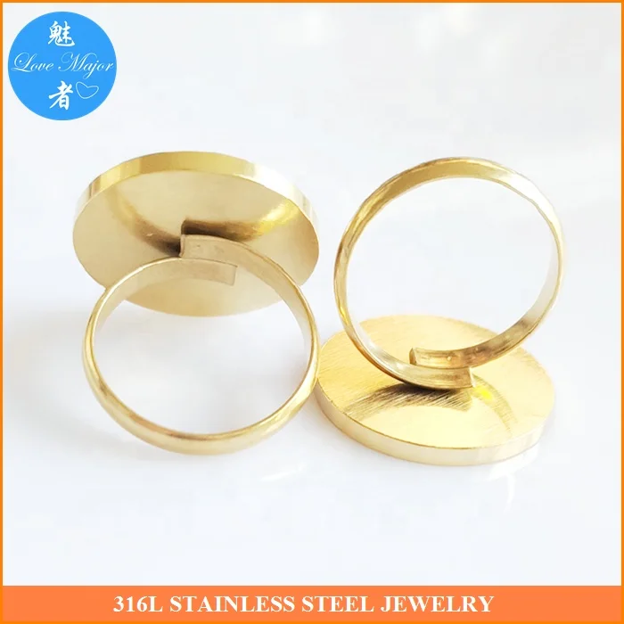18K Gold Plated Tray Adjustable Base Ring Jewelry Findings and Components Stone Stainless Steel Jewelry Making