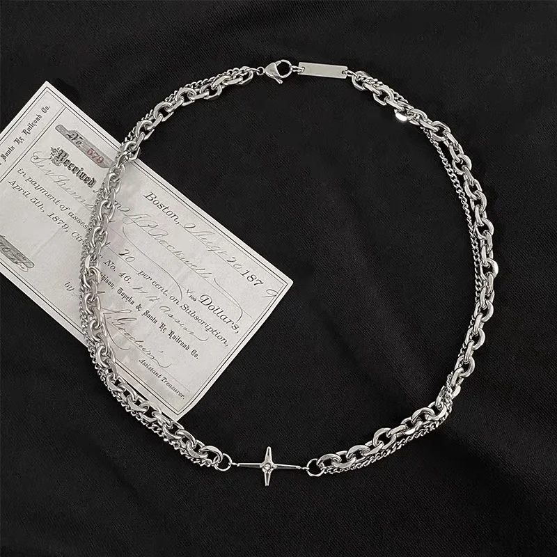 VAF Multi Layered Stainless Steel Cross Necklace Layered Diamond Tiny Damen Kreuz Edelstahl Halskette Pendant Necklace