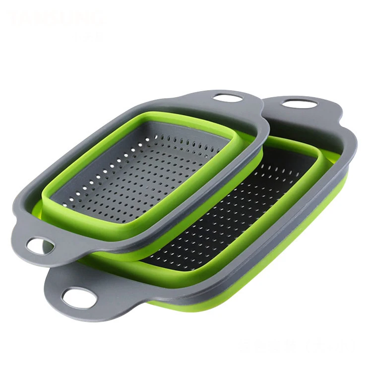 2pcs/Set Amazon Hot Sale Silicone Colapseable Strainer Pots Collapsible Colander Kitchen Foldable Draining Basket