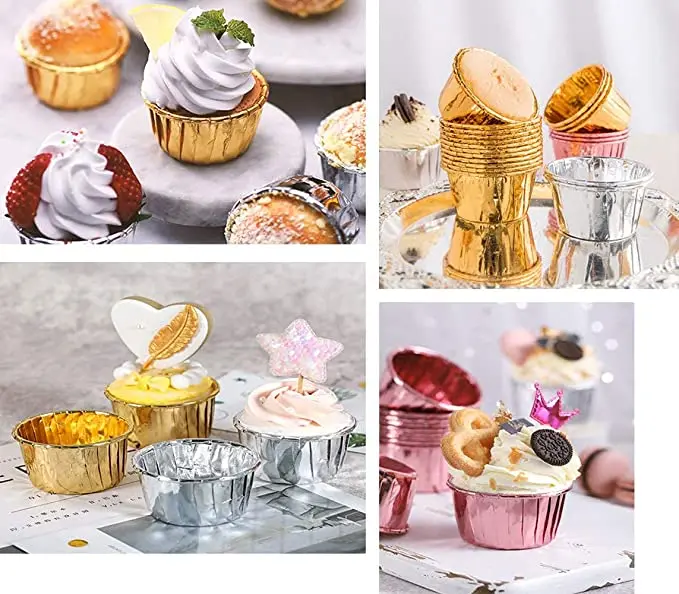 Factory direct sales Golden double sided aluminum cupcake cups Color rimmed cake cup  baking cup aluminized cupcakes