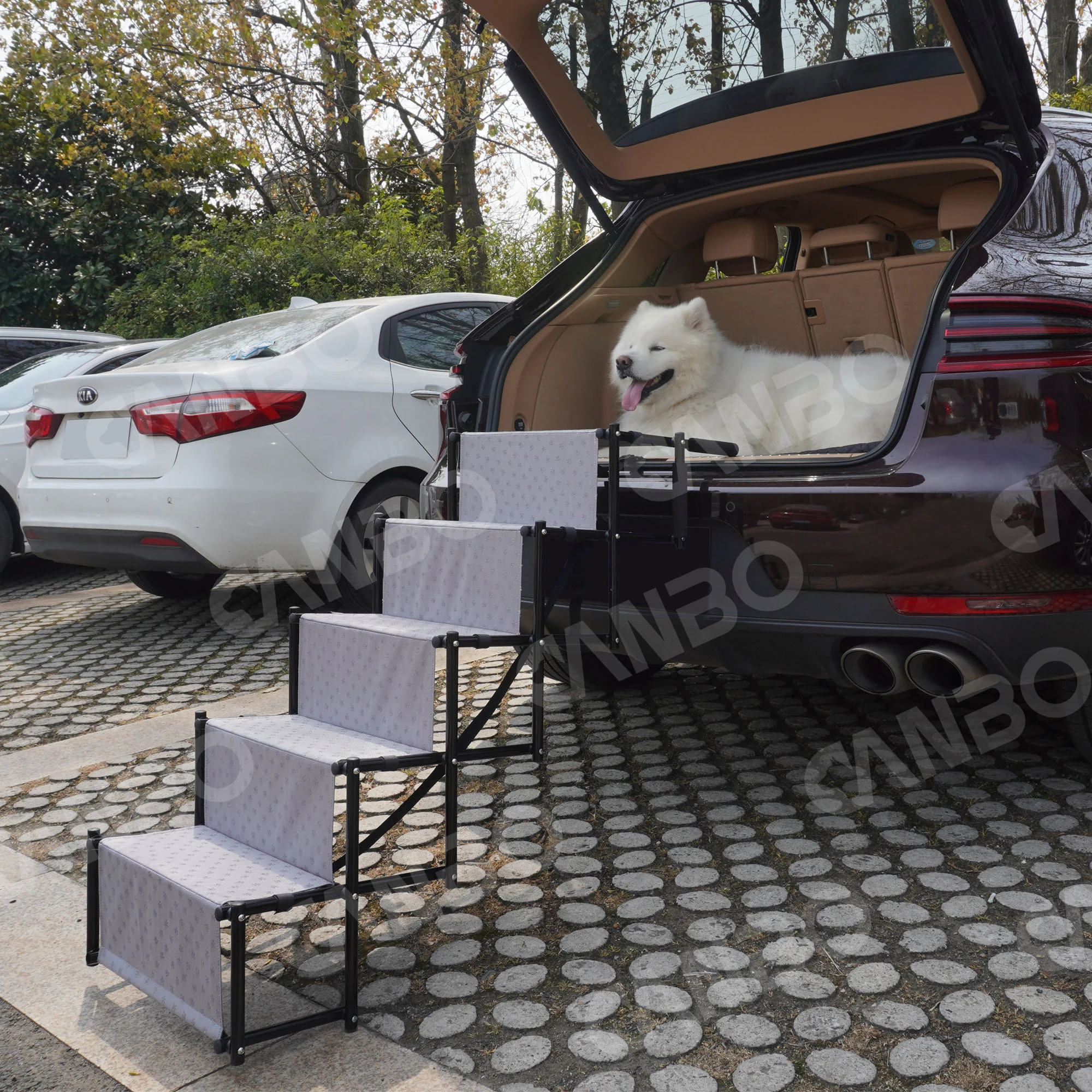 CANBO Portable 5 Steps Dog Ladder Ramp for SUV Trucks Metal Foldable Dog Car Stairs