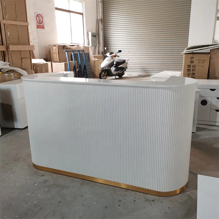 Siman Commercial Modern Barber Furniture Factory Direct Luxury White Counter Front Desk Reception Table For Beauty Nail Salon