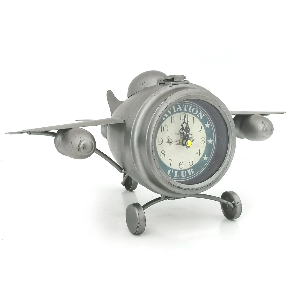 Rainhou hand made grey  airplane  metal desk & table home decor craft clocks