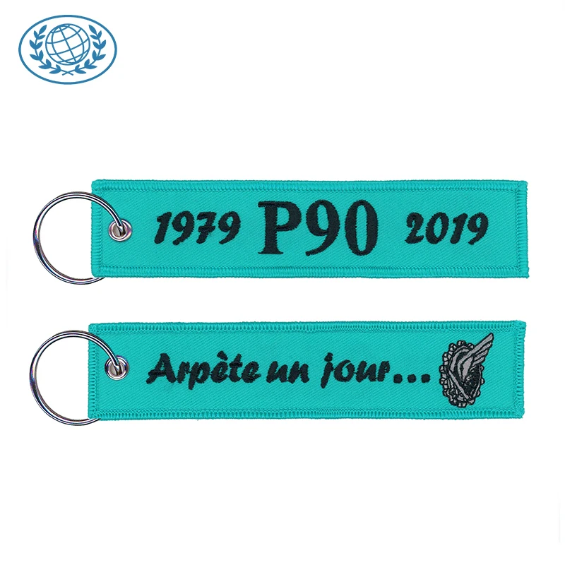 Custom Embroidered Keychain Keyring Airplane Air Safty Tag Custom Brand Name Fabric Machine Logo Embroidered Key Chain OEM ODM