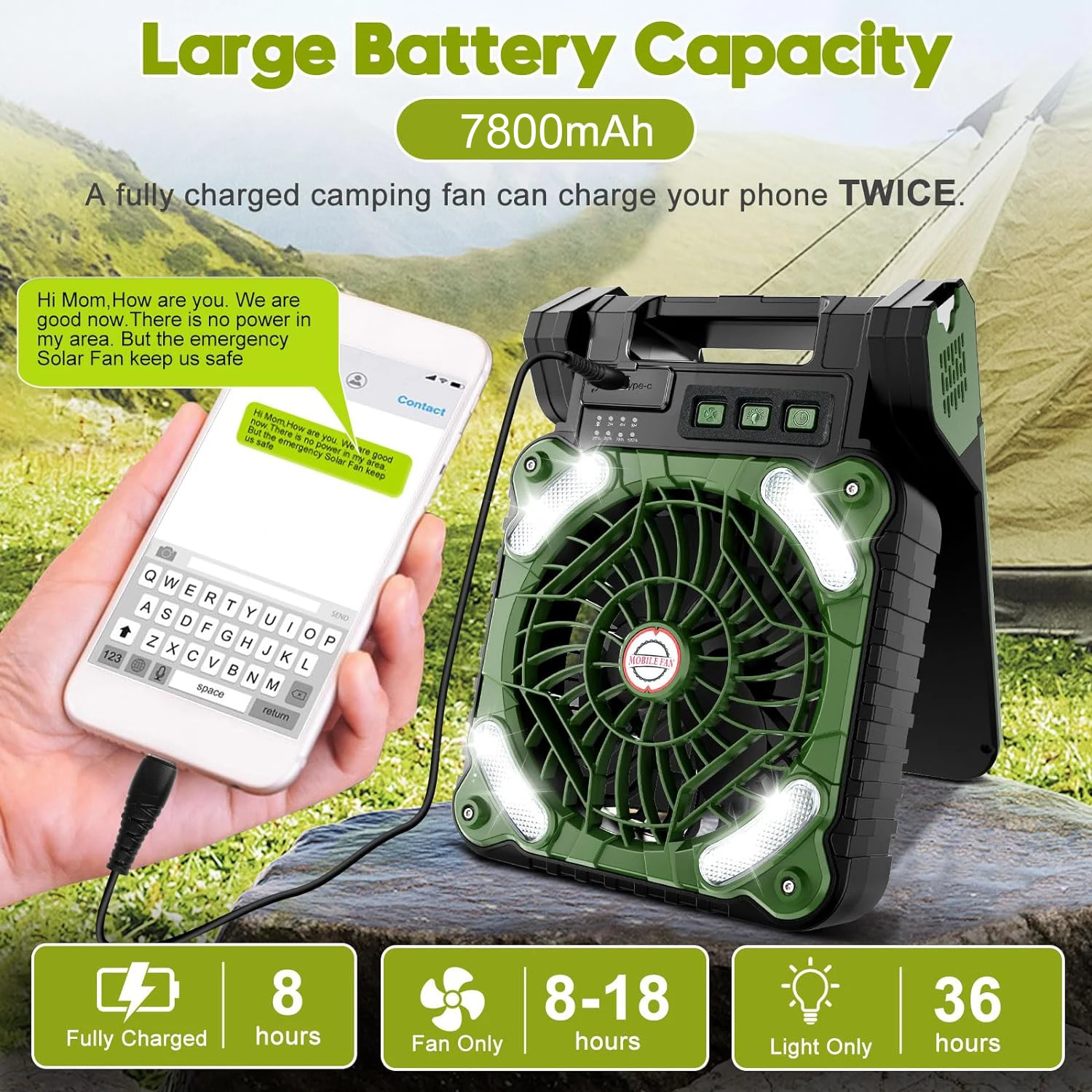 5200mAh/7800mAh Emergency Power Bank Led Solar Camping Light Portable Solar Powered Fan
