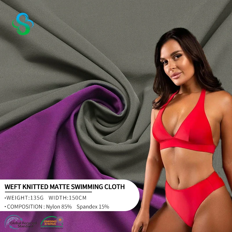 Quick-drying 40/20 four way stretch polyamide Bikini Fabric Matte Weft Knit Nylon 85% Spandex 15% Fabric Supplier for swimwear