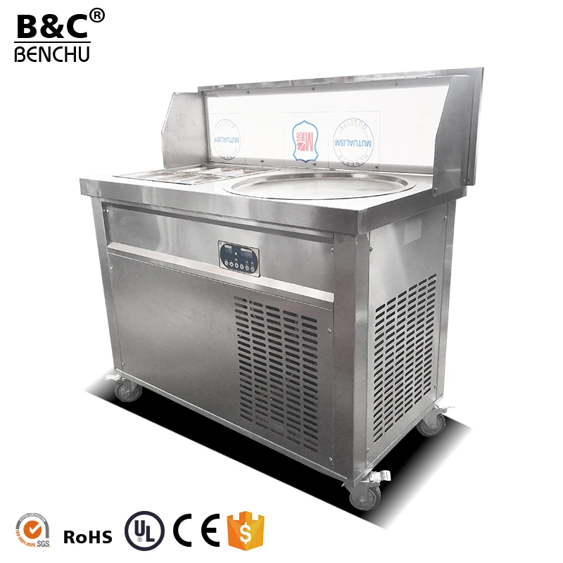 Approved NEW Double Round Pan 6 Buckets Fried Ice Cream Roll Machine / Flat Pan Thailand Fried Ice Cream Machine