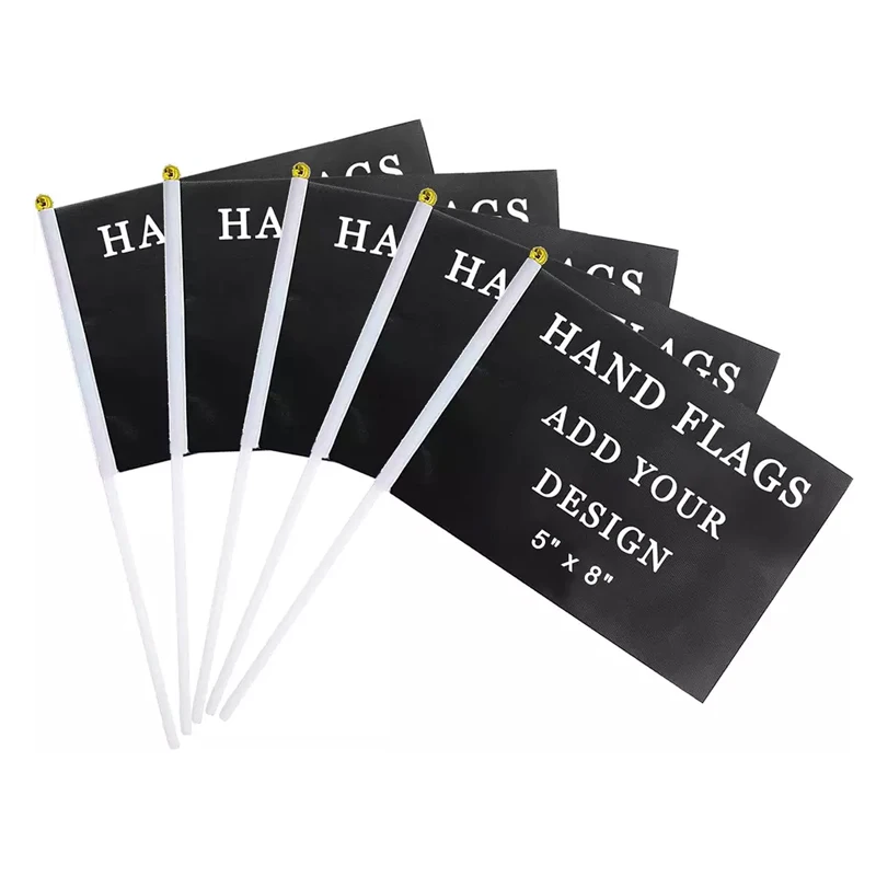 Wholesale Custom Printed Paper Cotton Polyester Hand Held Stick Flags Personalized Hand Wave Flag Custom Hand Flag