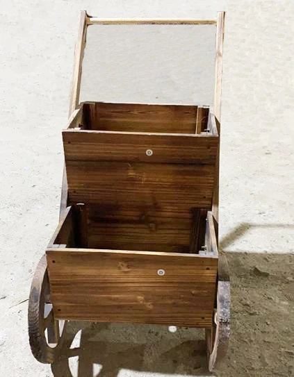 Wheelbarrow Planter  Two Tiers Wood Wagon Flower Pot for Garden
