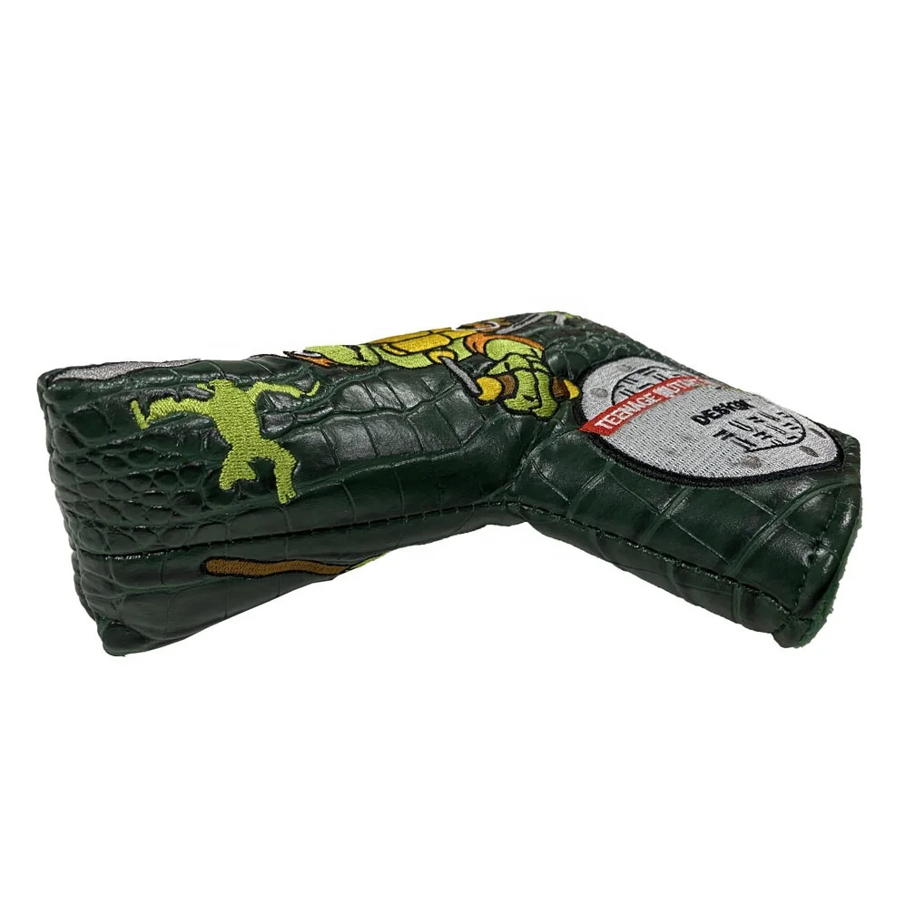 Green Embroidery Magnetic Closure Custom Logo Blade Putter Headcovers Genuine Leather Golf Putter Headcover