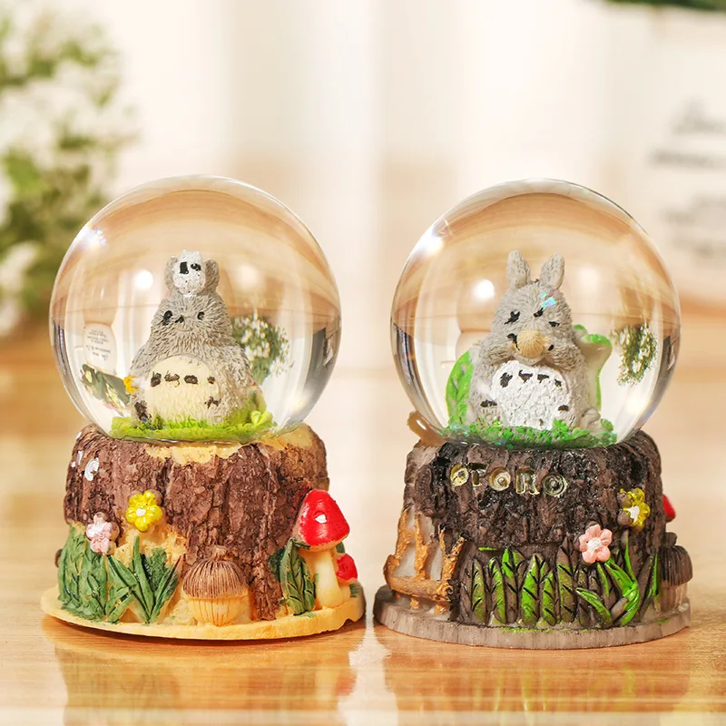 5*7cm Creative Totoro Snow Globe Lighting Crystal Ball Music Box Children Gift Resin UFO Music Box