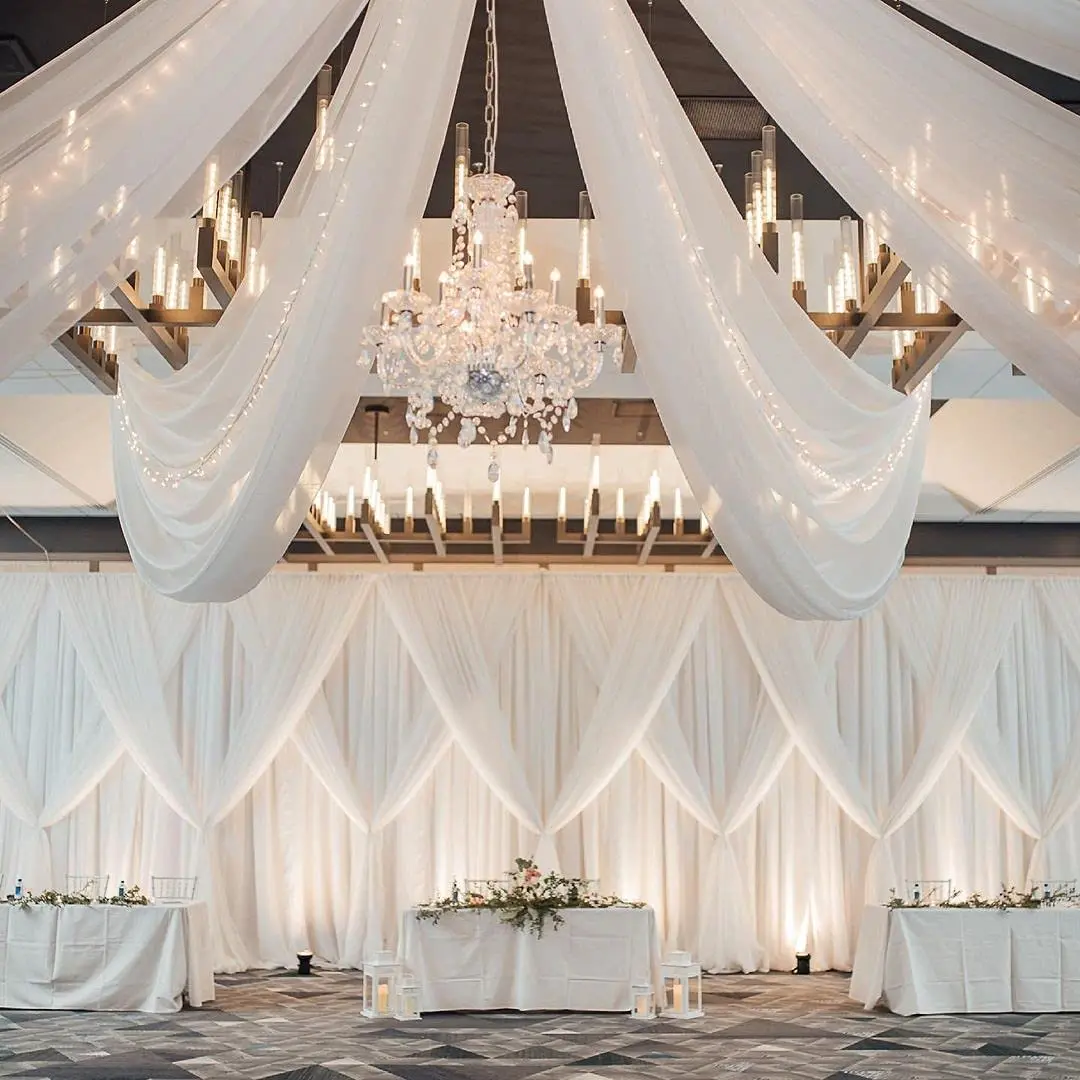 Hot Selling good-looking Elegant White drape For Wedding Decoration Sheer Chiffon Ceiling Drapes