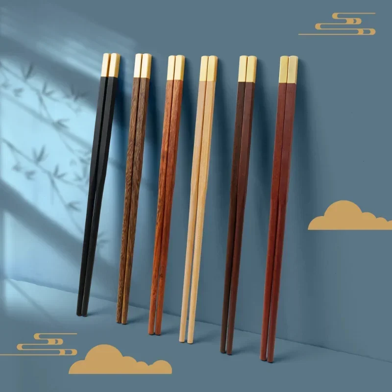 Household Copper Headed Chinese Chopsticks Natural Mahogany Chopsticks High-temperature Resistant Chinese Family Chopsticks