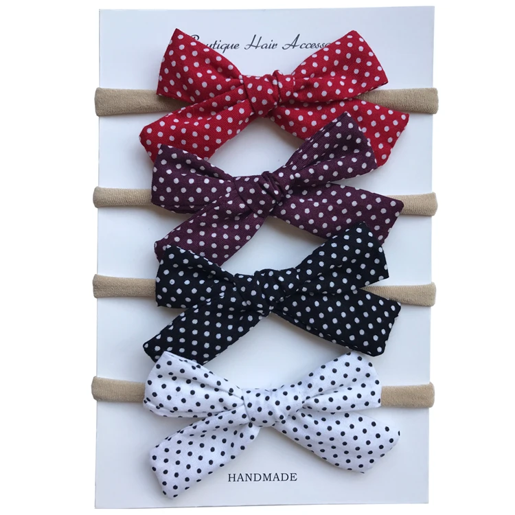 Toddler baby girls Soft 3 inch bow with Headbands with Plaid Dots Stripe fabric Hair bow hairbands Accessories Headwear