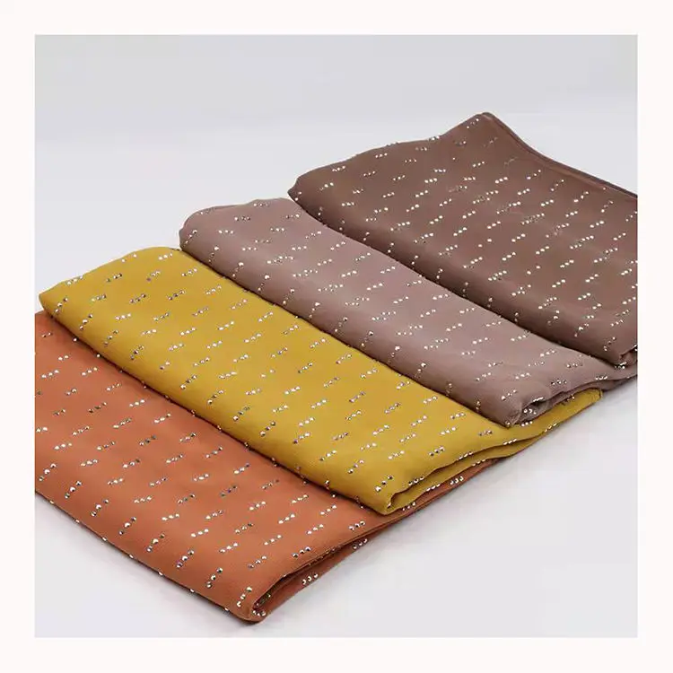 Factory wholesale Arab Dubai Muslim scarf chiffon  with rhinestone plain scarf shawl (1600637342038)