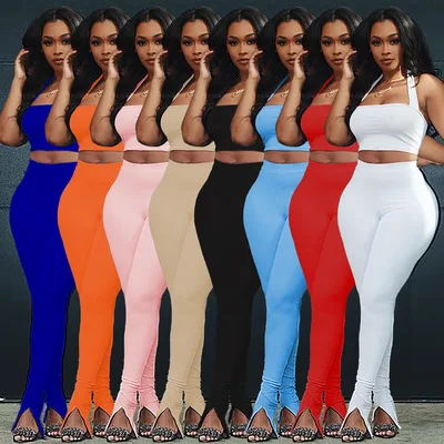 women clothing 2021 summer Dropshipping Women Halter Tether Printed Two Piece Pants Set Bikini Top Pants Two Pieces Pants Set