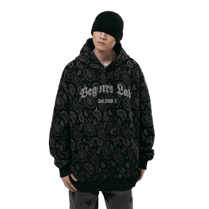 Finch Garment OEM wholesale full print hoodie men custom 3d puff logo printed paisley cotton hoodie