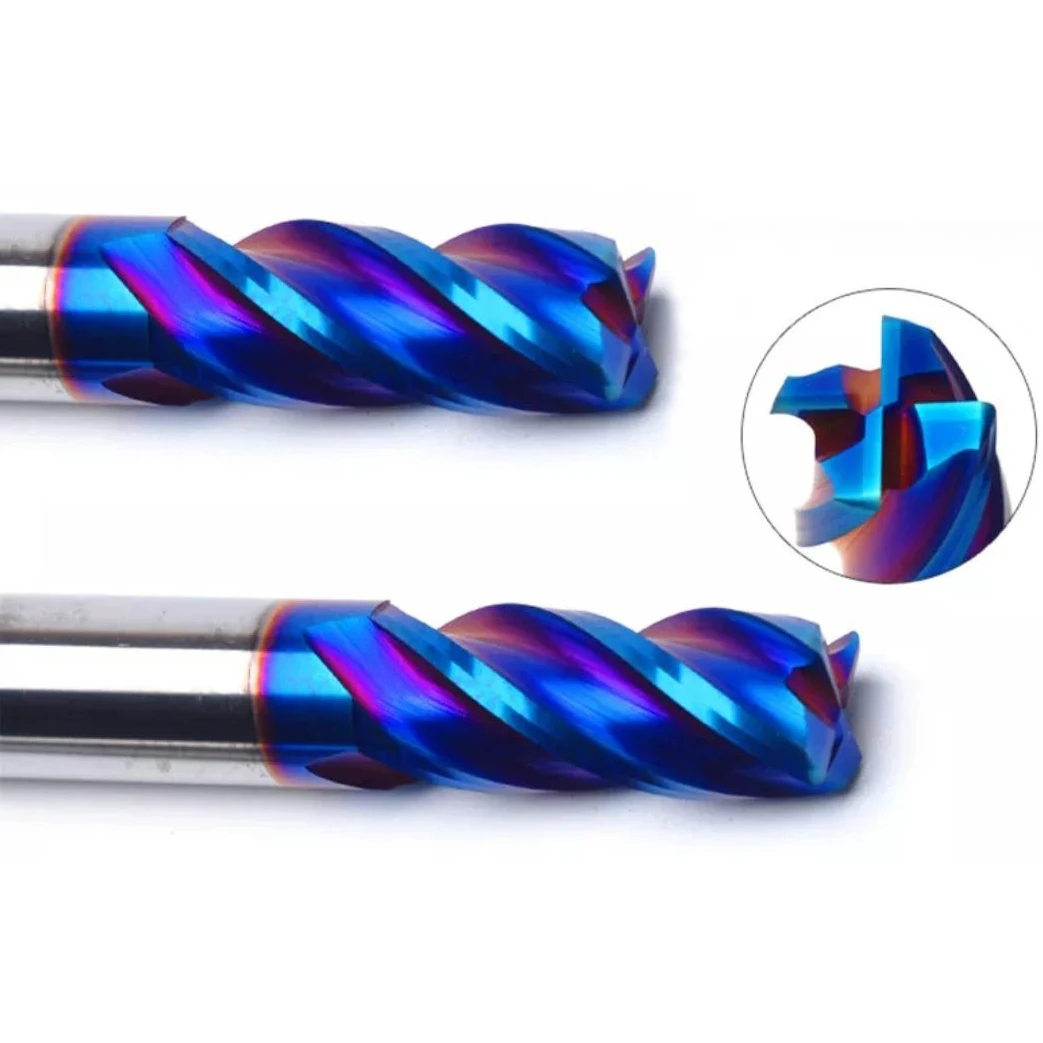 1/2/3/4/6 flutes HRC65 Blue Nano Coating tungsten carbide cutter end mill cutter for sale