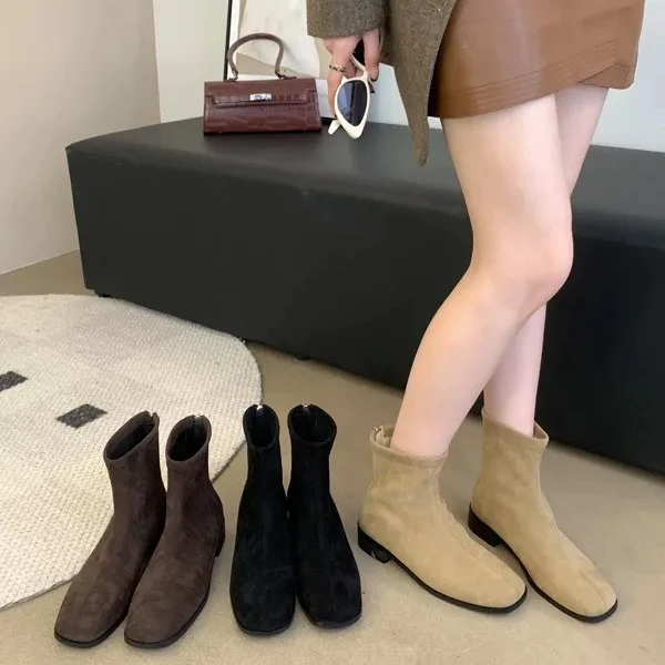 Классические универсальные модные ботинки на толстом каблуке с квадратным носком замшевые короткие сапоги для женщин осень и зима новые стильные защитные