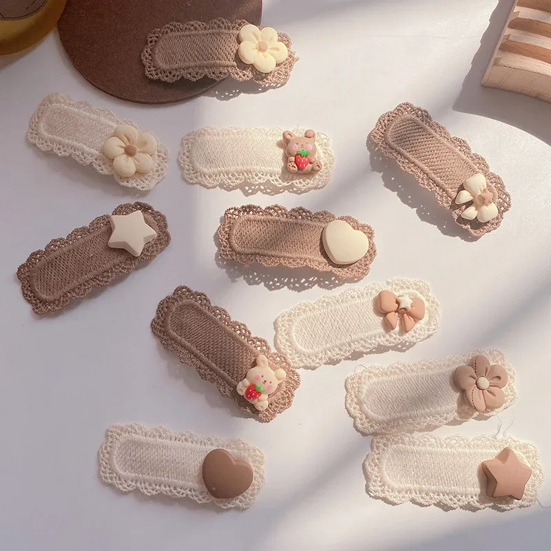 New Cute Fashion Children Hair Clips Lace Bear Bows Girls Headbands Women Hairpins Baby Hair Accessories Korea Winter