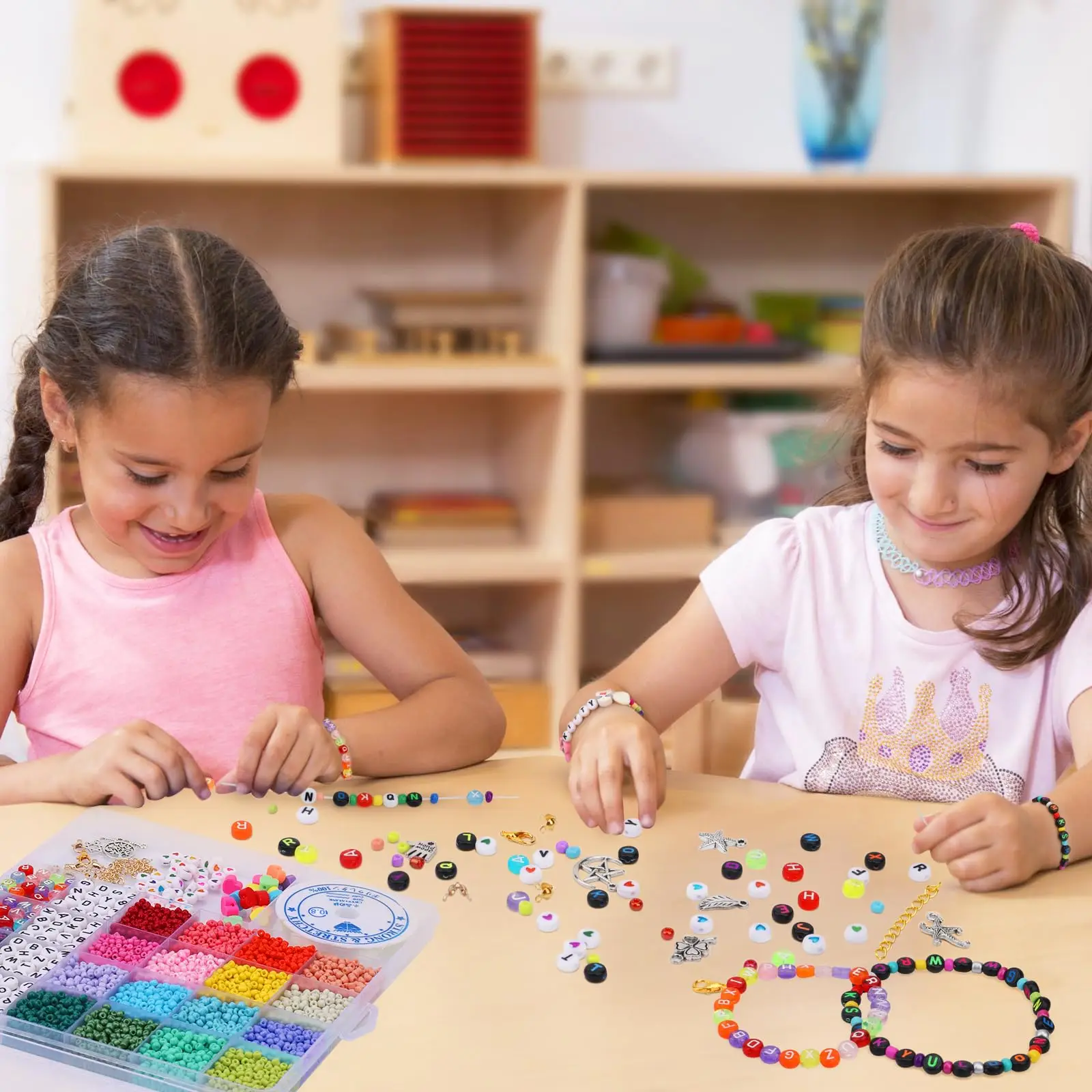 7000PCS 3mm Glass Seed Beads Bracelets Making Kit With 400pcs Alphabet Letter Beads for Jewelry Making DIY Craft Material
