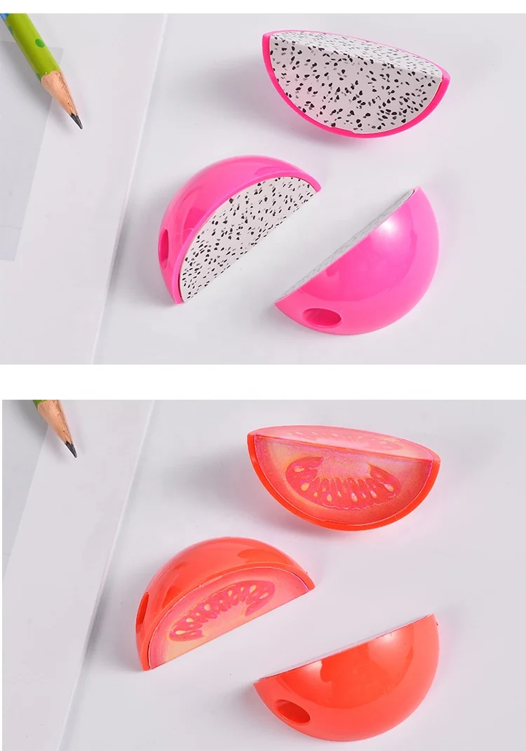 Wholesale creative cute 3D fruit shape plastic kids pencil sharpener