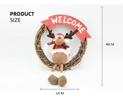 Xmas Rattan Hanging Pendants Home Party Decor Garland Decorative Christmas Artificial Reindeer Hedgehog Wreath