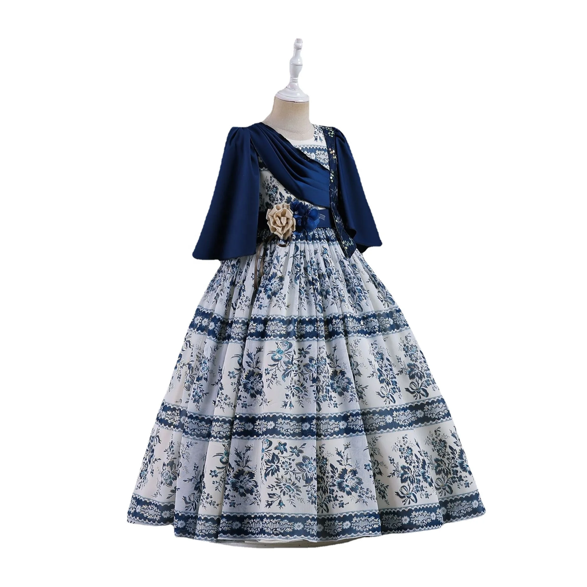 Vintage Floral Ruffle Princess Dress for Girl