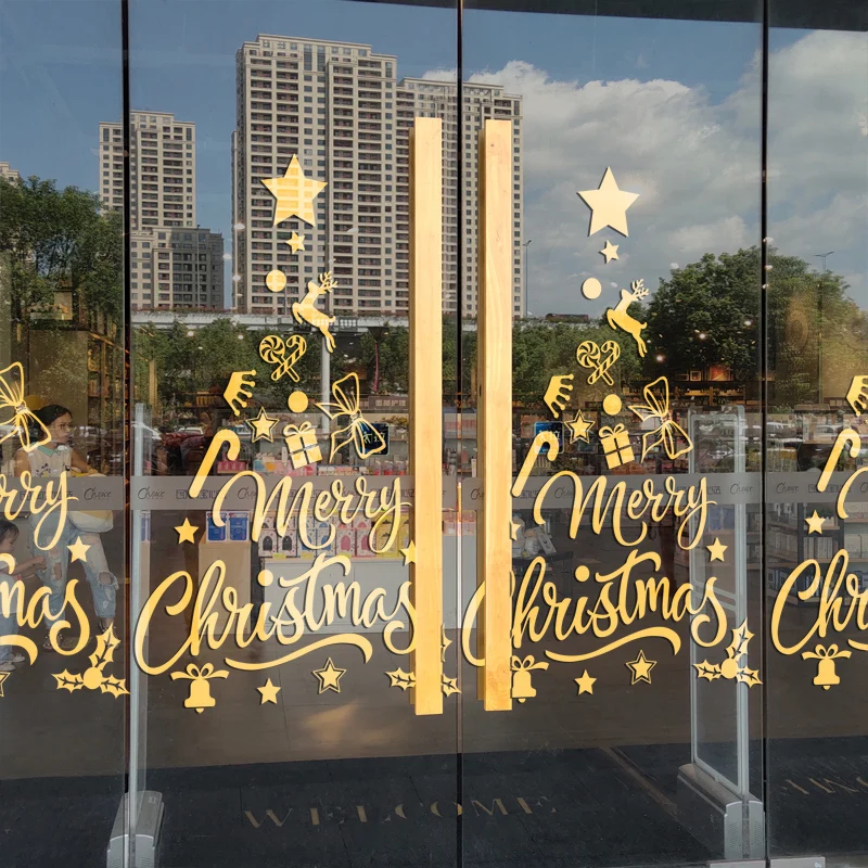 Christmas Stickers Santa Claus Snow Printed Static Clings Christmas Window Clings pvc Sticker