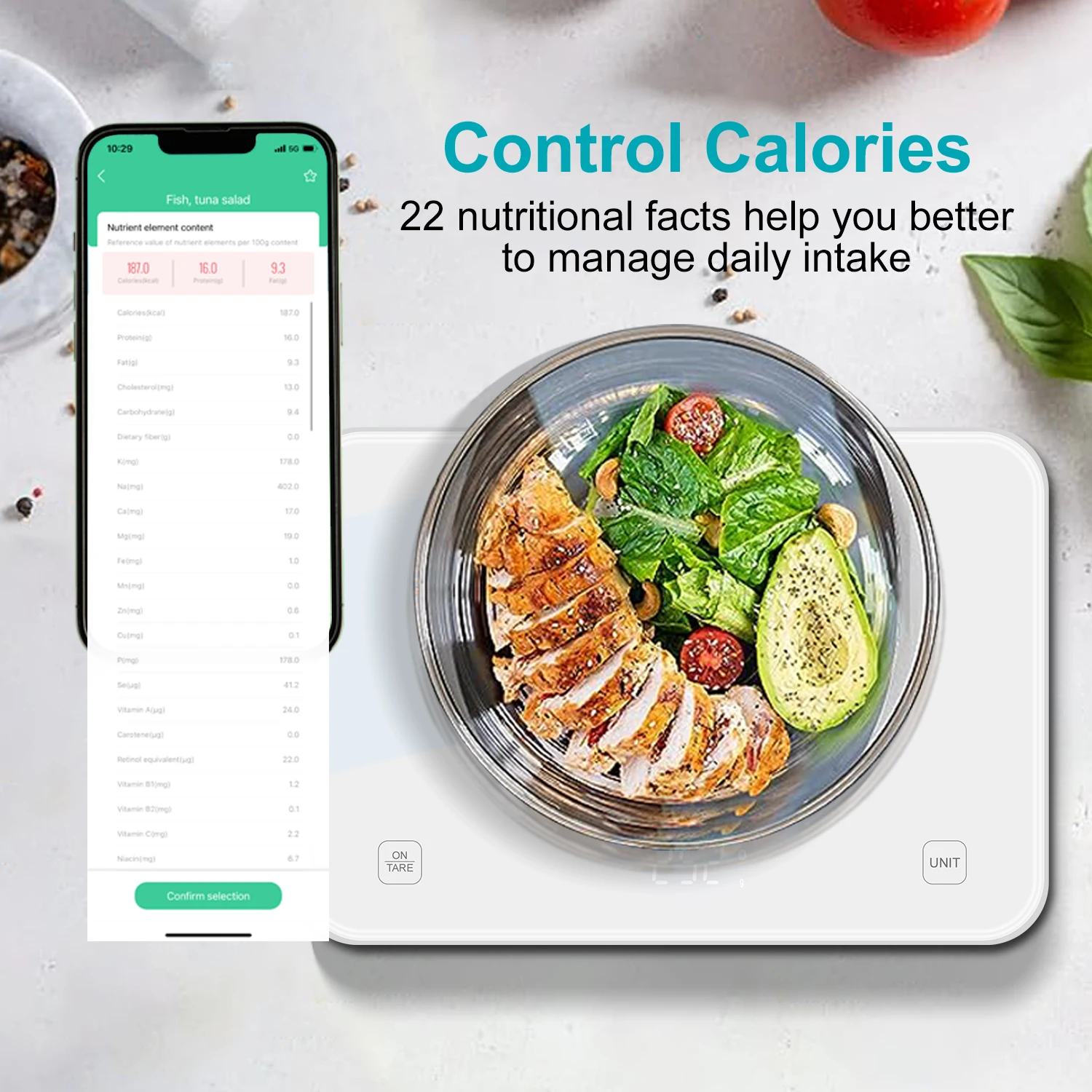 Smart Nutrition Tempered Glass Digital Weighing Food Scales Electronic Kitchen Scale