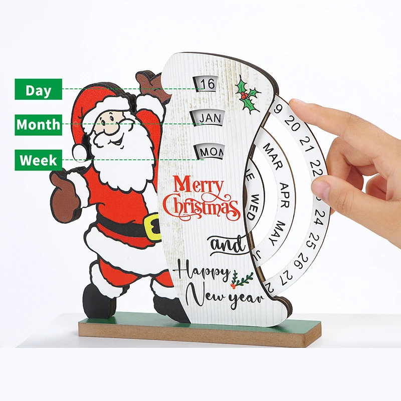 New Arrival High Quality Circle Wooden Desk Calendar Table Planet Accessories Manual Rotating Wooden Perpetual Desk Calendar