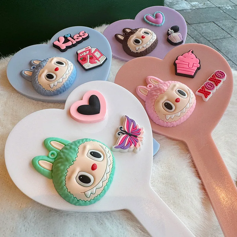 New cute cartoon makeup mirror pink purple heart shape portable hand mirror