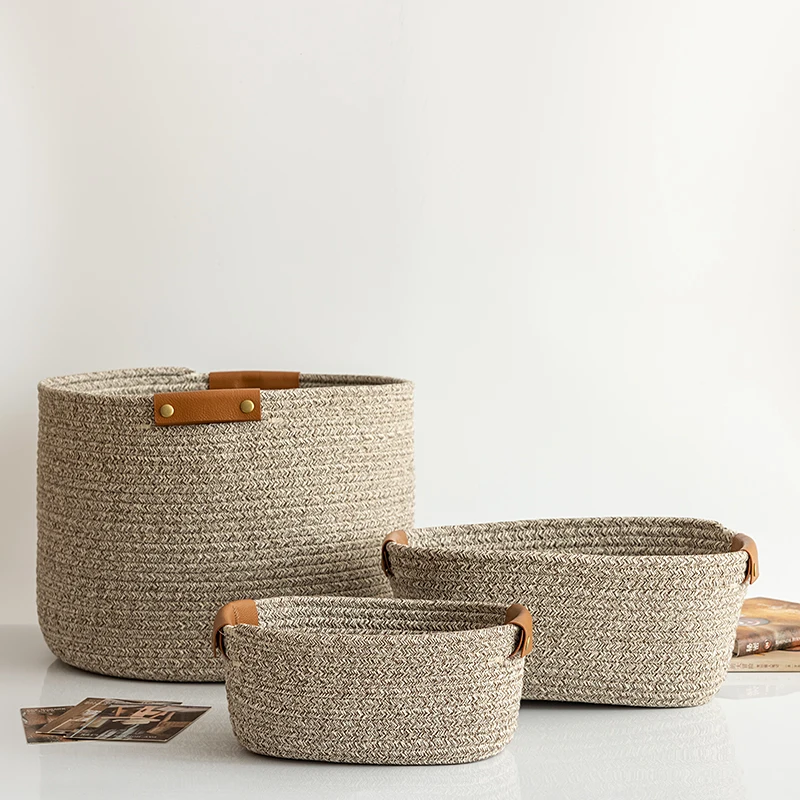 Solid Color Cotton Woven Storage Basket Collapsible Desktop Storage Bucket Cosmetics Storage Basket Snack Basket