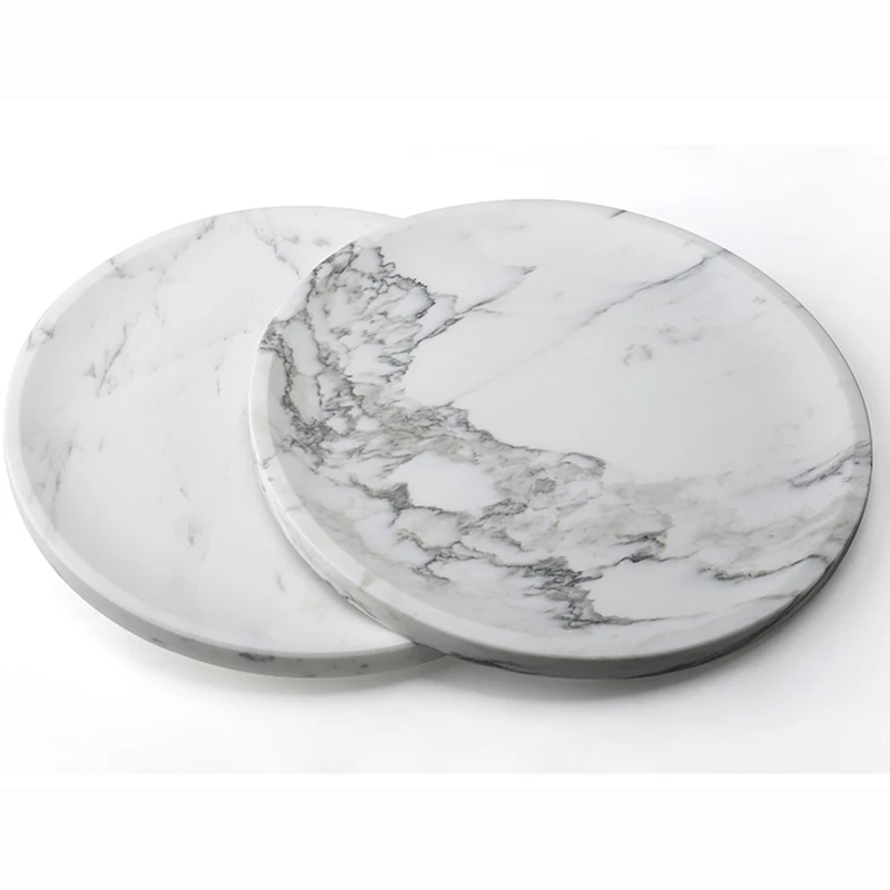 Serving Stone Trinket White Statuario Marble Decorative Tray Shower Good Price Custom Print Food Tray For Breakfast