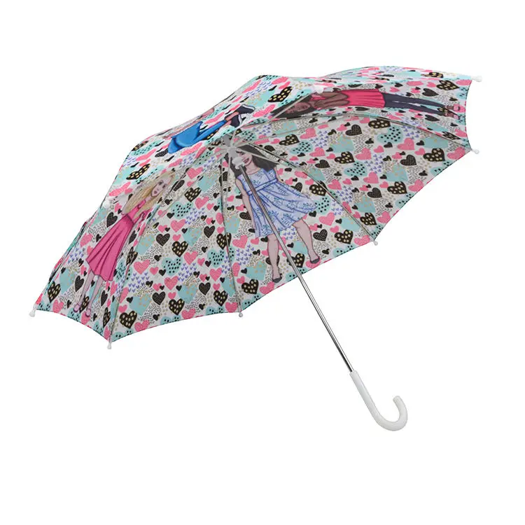 New Fashion Design Cartoon Printing Straight Umbrella Color New Cartoon Rain Straight