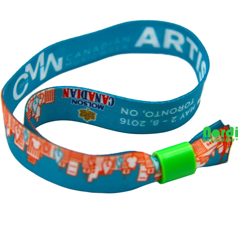 Factory Price Custom Barrel Lock Woven Wristbands Fabric Festival Entrance Ticket Wristband Sublimation Wristband For Concert