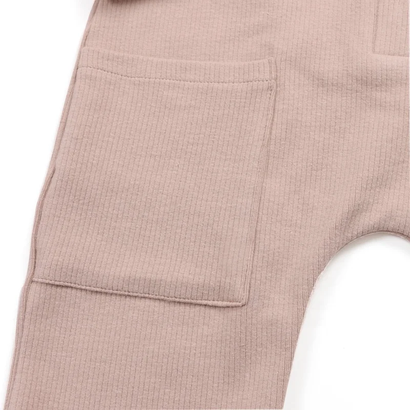 Newborn baby clothes kids clothing buttons front cuff long sleeve with pockets pink organic cotton ribbed baby romper