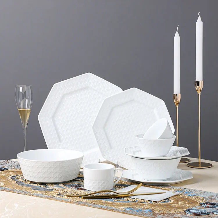 China high white porcelain tableware Modern Classic Luxury restaurant porcelain ceramic set dinnerware set restaurant dishes
