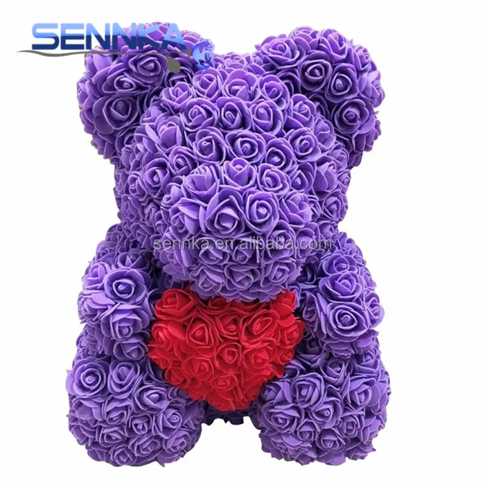 Wholesale 40 cm Valentine day gift artificial foam rose teddy bear with heart for lovers