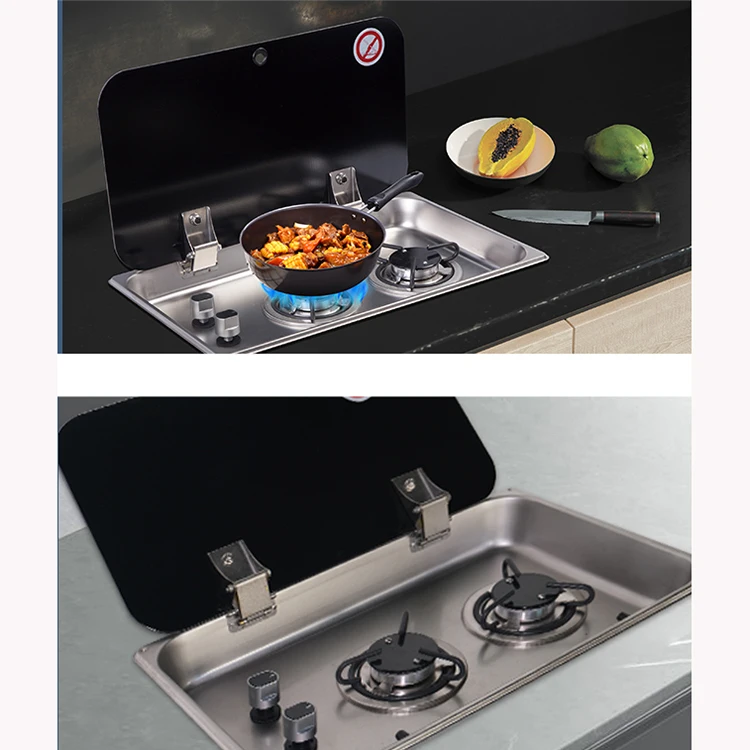 Light Weight Design Tempered Lid Covered 2-Burner Built-in RV Cooktop Propane Stove Silver Gas Stove