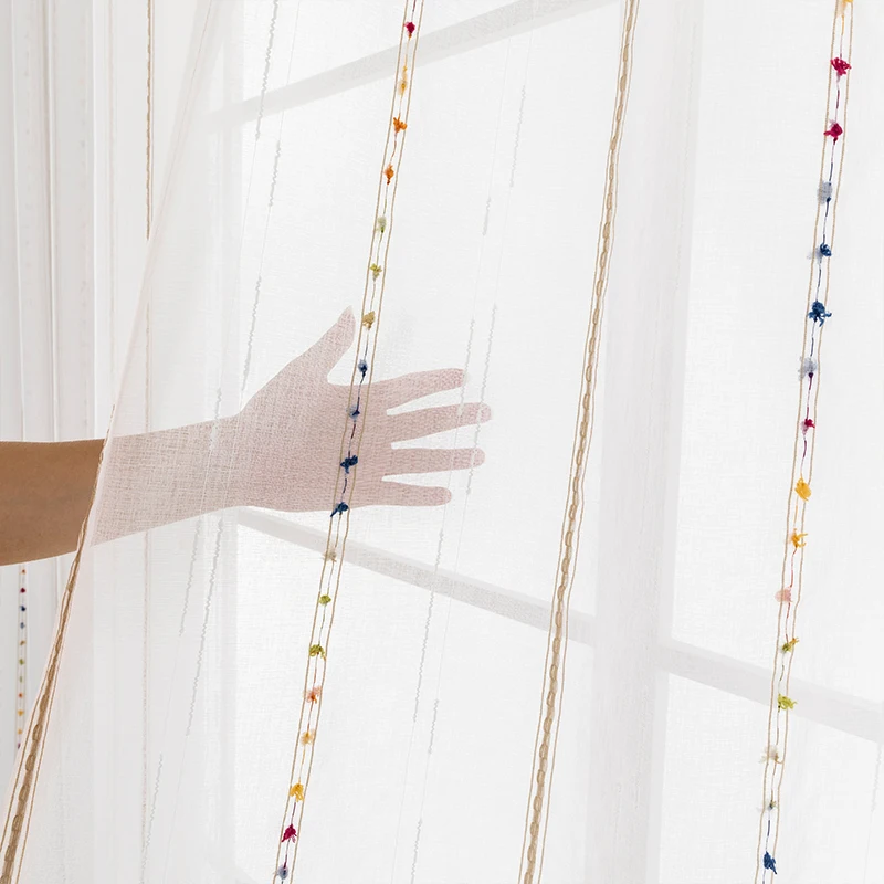 Light Filtering Semi-Sheer Curtains for Nursery Girls Kids Room Rod Pocket Boho Voile Window Sheer Curtains for Bedroom