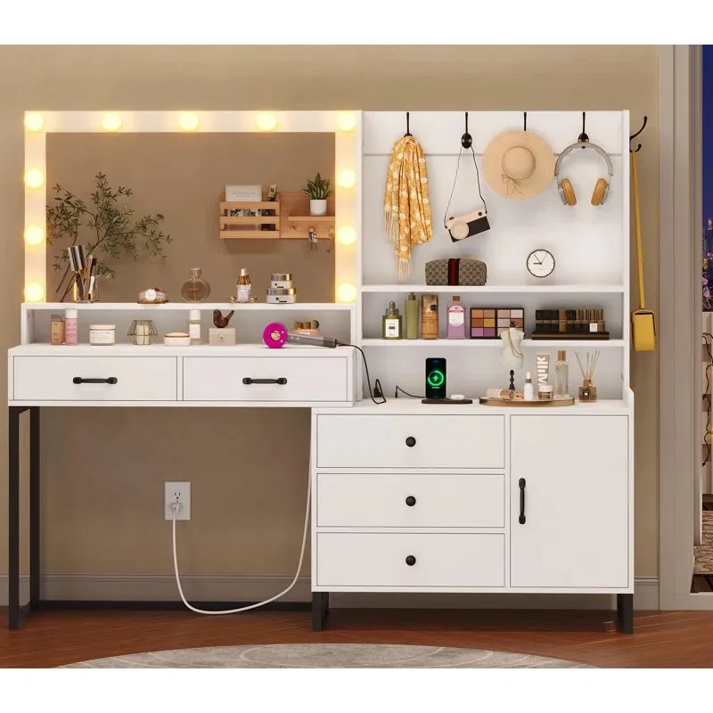 Modern Vanity Makeup Table With LED Light Dressing Table With Mirror for Bedroom