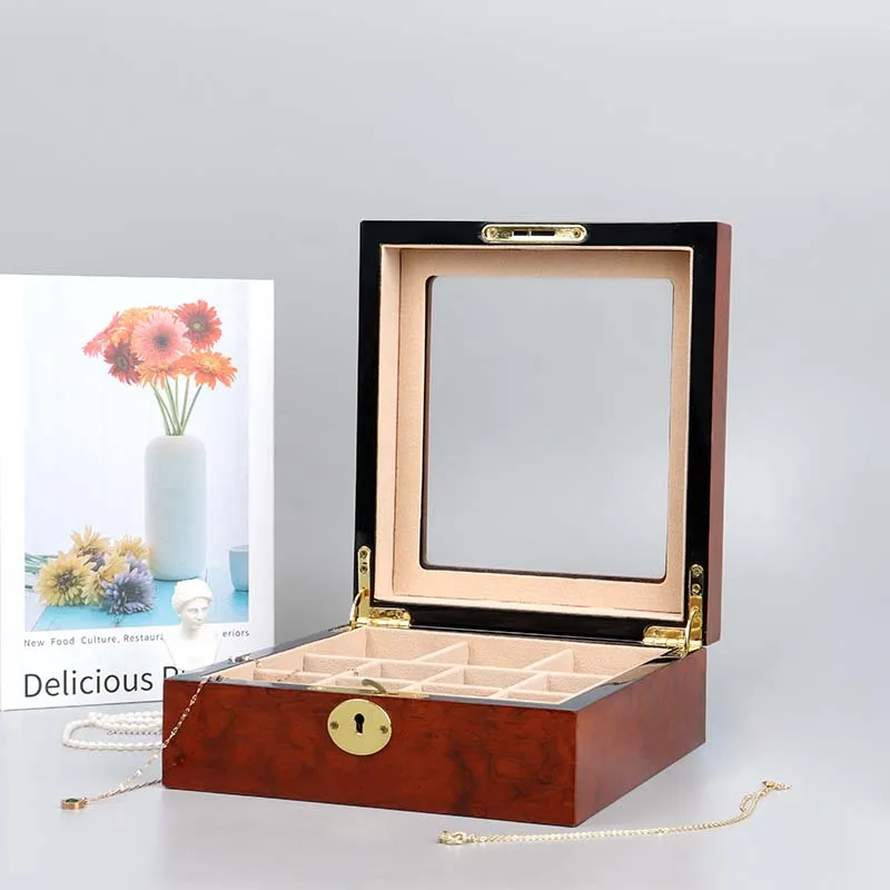 SUNDO Best selling luxury metal lock gift ring earrings wood jewelry organizer case cufflinks jewellery storage box
