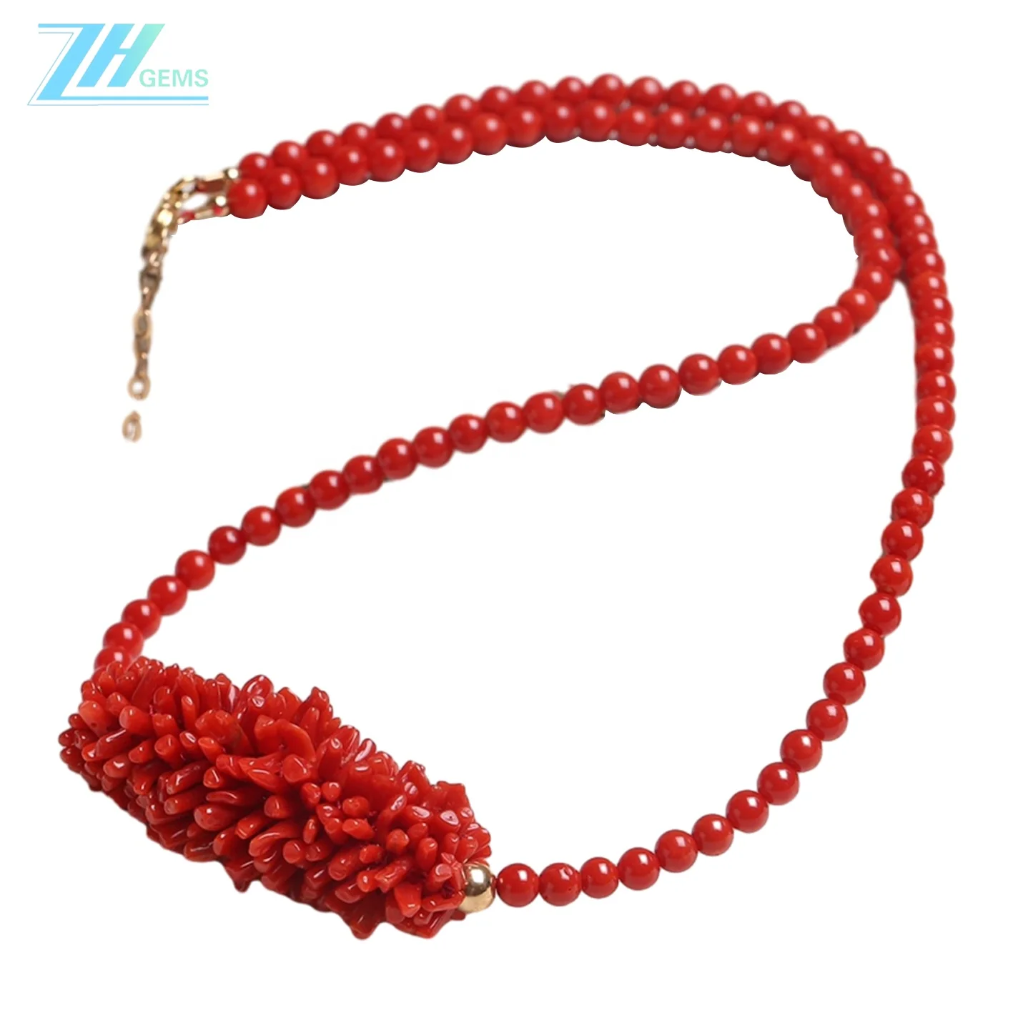 Natural Italian red coral caterpillar necklace with red coral round beads gift for friends